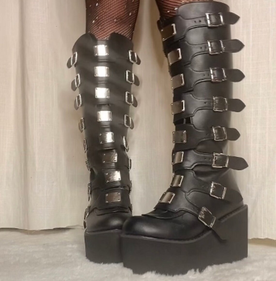Female Fashion Metal Gothic Platform Boots Punk Cosplay Wedges High ...