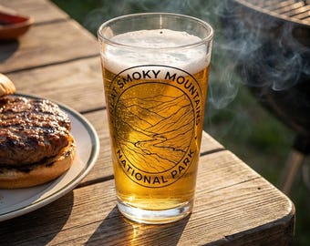Great Smoky Mountains sketch Pint Glass | National Park mountain landscape, 16oz