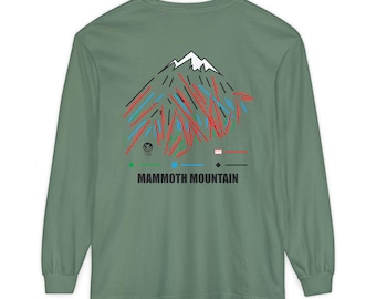 Mammoth Mountain Long Sleeve Shirt - Comfort Colors Ski Map Tee |  Resort Design | Snowboard & Ski