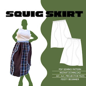 Squig Skirt PDF Beginner Sewing Pattern: Elastic Waist, Wave Design, Size Inclusive (Digital Download)