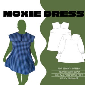 Patrón de costura para principiantes del vestido Moxie en PDF: Vestido mini de cuello grande, tallas incluidas (descarga digital)