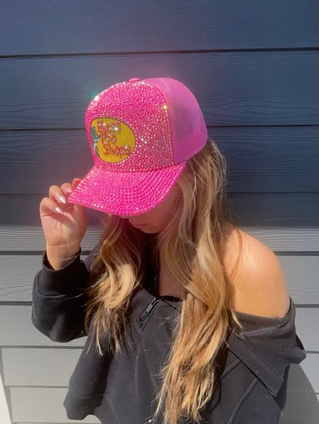 Custom Bling Pink Bass Pro Shops Rhinestone Trucker Hat Snapback Bass Pro Shops Accessories | Custom Swarovski Bling Bass Pro  main image 3