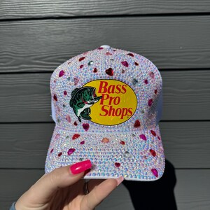 Custom Bling Pink Bass Pro Shops Rhinestone Trucker Hat Snapback Bass Pro Shops Accessories | Custom Swarovski Bling Bass Pro  main image 2
