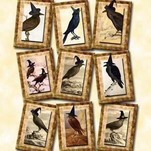 CRoW WiTCHES & WIZaRDS- pRiMiTiVe Vintage Art Tags/Cards/Labels -INSTaNT DOWNLoAD- Printable Collage Sheet Download JPG Digital File