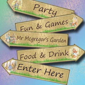 Peter Rabbit ARROW Signs-Party, Food and Drink, Enter Here, Fun and Games, Mr Mcgregor&#39;s - INSTaNT DOWNLoAD - Printable JPG Digital File