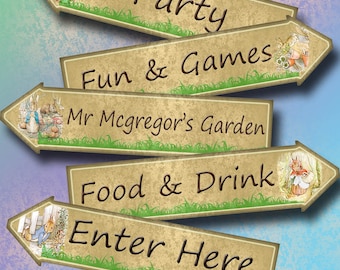 Peter Rabbit ARROW Signs-Party, Food and Drink, Enter Here, Fun and Games, Mr Mcgregor's - INSTaNT DOWNLoAD - Printable JPG Digital File