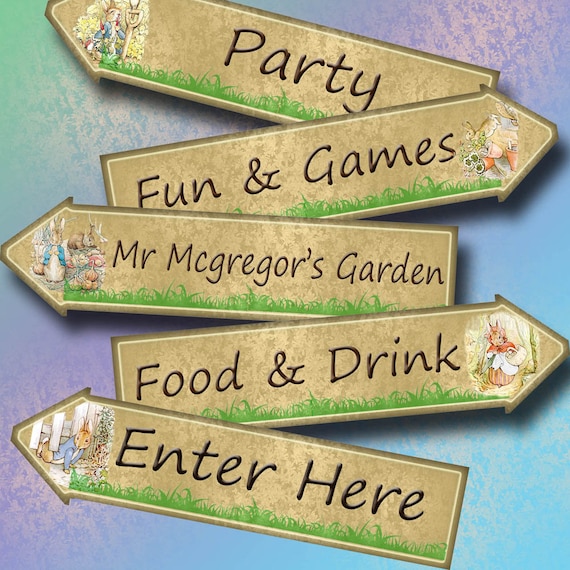 Peter Rabbit ARROW Signs-Party, Food and Drink, Enter Here, Fun and ...