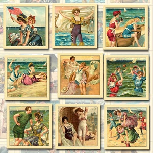 FuN In The SuN- Vintage Art 2&quot; Tags/Cards -INSTaNT DOWNLoAD- Printable Collage Sheet Download JPG Digital File
