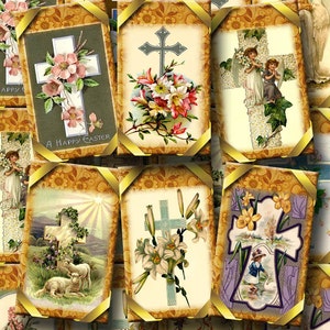 Christian Cross -Lovely ViNtAgE Art Hang/Gift Tags-Cards/Labels - INSTaNT DOWNLoAD- Printable Collage Sheet Download JPG Digital File