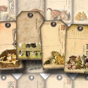 Cartes postales chats/chatons, étiquettes volantes/cadeaux - téléchargement immédiat - fichier numérique JPG imprimable