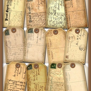 CHaRMING Vintage Postcard Gift/Hang Tag Set -INSTaNT DOWLoAD--Printable Collage Sheet JPG Digital File