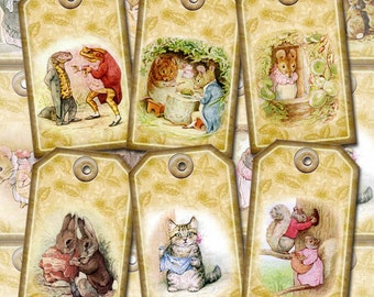 Beatrix Potter Characters -ViNtAgE ArT Hang/Gift Tags/Labels- INSTaNT DOWNLoAD - Print Your Own Collage Sheet Download JPG Digital File