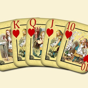 ALice im Wunderland -Vintage Kunst Spielkarten -Herzen- SOFORT DOWNLOAD - 2 druckbare Collage Sheets JPG Digitale Dateien