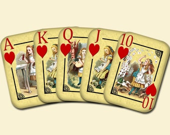 ALiCE In WoNDERLaND -Vintage Art Playing Cards -Hearts- INSTaNT DOWNLoAD - 2 Printable Collage Sheets JPG Digital Files