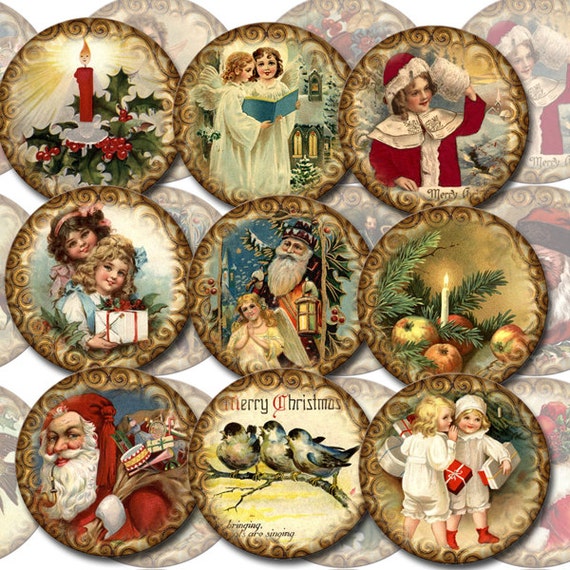 20 Nostalgic Christmas 2" Altered ARt Vintage Art Circles-INSTaNT DOWNLoAD- Printable Collage sheet JPG Digital File Il_570xn