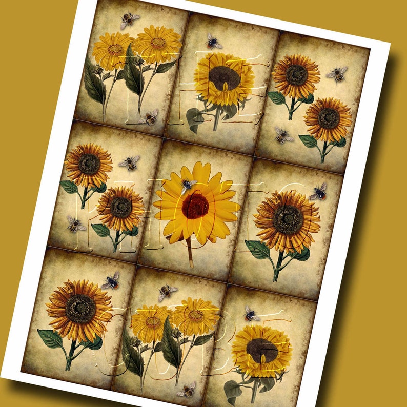 Download SuNFLOWERS & BeeS Vintage RuSTiC Art Tags /paper crafts | Etsy