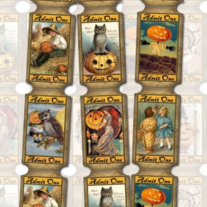 HALLoWEEN Tickets -Admit One- INSTaNT DOWNLoAD- Party Supplies- Fun Printable Collage Sheet JPG Digital File