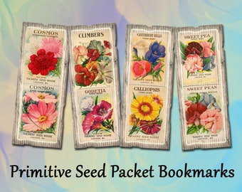 Instant Download -FLoWER SeeD PaCKETS / ViNtAgE ArT BookMarks/Gift Tags/craft supplies-  Printable Collage Sheet JPG Digital FilE