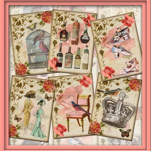 Ménagerie vintage Art romantique - Cadeau / Accrocher Tags / Cartes / Étiquettes - INSTaNT DOWNLoAD- Feuille de collage imprimable JPG Fichier numérique