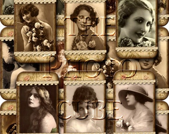 Art Deco WOMEN Photographs -Classic Vintage Photos- Hang/Gift Tags/Cards - INSTaNT DOWNLoAD - Printable Collage Sheet JPG Digital File