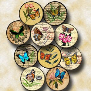 Botones de mariposa - CHaRMinG círculos de 2 pulgadas- Surtido encantador único - DESCARGA INSTANTE - Hoja de collage imprimible JPG Archivo digital