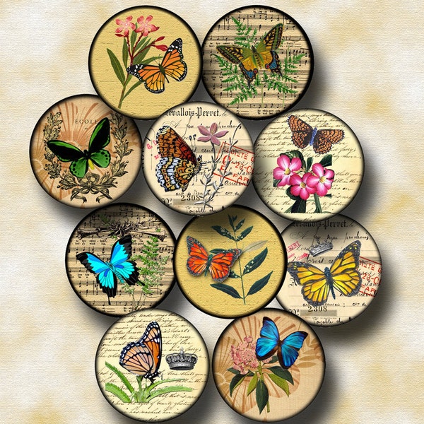 Butterfly Buttons - CHaRMinG 2 inch circles- Unique Lovely Assortment - INSTaNT DOWNLoAD - Printable Collage Sheet JPG Digital File