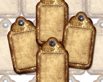 Antiqued Primitive Stained Hang/Gift Tags/Labels/cards -Set of 12 -INSTaNT DOWNLoAD- Printable Digital Collage sheet JPG File