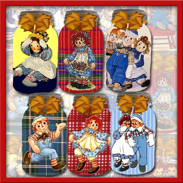 RaGGeDy Ann & AnDy -12 Sweet Vintage Graphics Jars Tags- INSTaNT DOWNLoAD- INSTaNT DOWNLoAD - Printable Collage Sheet JPG Digital File