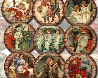 20 Vintage Christmas 2" Circles -Days Gone By Images-INSTaNT DOWNLoAD- Printable collage sheet JPG Digital File