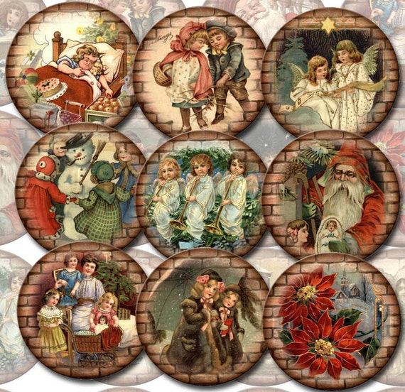 20 Vintage Christmas 2" Circles -Days Gone By Images-INSTaNT DOWNLoAD- Printable collage sheet JPG Digital File Il_570xn