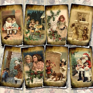 CHRiSTMaS WiNTeR SCeNeS-  pRiMiTiVe gRunGeD Vintage Art Tags/Cards- INSTaNT DOWNLoAD - Printable Collage Sheet Download JPG Digital File