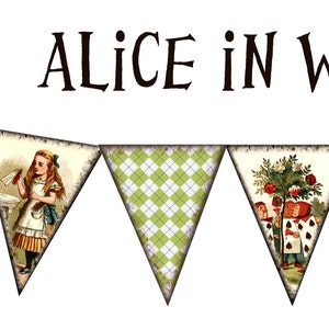 ALiCe in WoNDeRLaND BaNNeR Pennants Flags- INSTaNT DOWNLoAD -Printable digital collage sheet JPG Digital File-WhiMsiCAL art altered