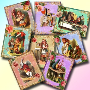 Alice nel Paese delle Meraviglie -4"X5" CARTE AFFASCINANTI- Colori adorabili-DOWNLOAD IMMEDIATO- Foglio collage stampabile Scarica il file digitale JPG