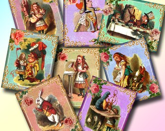 Alice In Wonderland -4"X5" CHaRMiNG Cards- Lovely Colors-INSTaNT DOWNLoAD- Printable Collage Sheet Download JPG Digital File