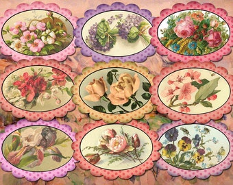FLoWER GaRDEN- CHaRMiNG Antique Chic OvalS- Vintage Art Hang/Gift Tags- INSTaNT DOWNLoAD- Printable Collage Sheet JPG Digital File