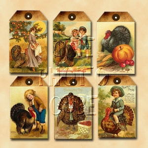 PiMiTiVe rUsTiC & gRunGeD Turkey, Fall, Harvest Vintage Art Tags- INSTaNT DOWNLOAD - Printable Collage Sheet Download JPG Digital File