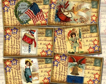 Primitive PaTriOtiC Americana Vintage Altered ArT Hang/Gift Tags/Cards/Labels-INSTaNT DOWNLoAD- Printable Collage Sheet JPG Digital File