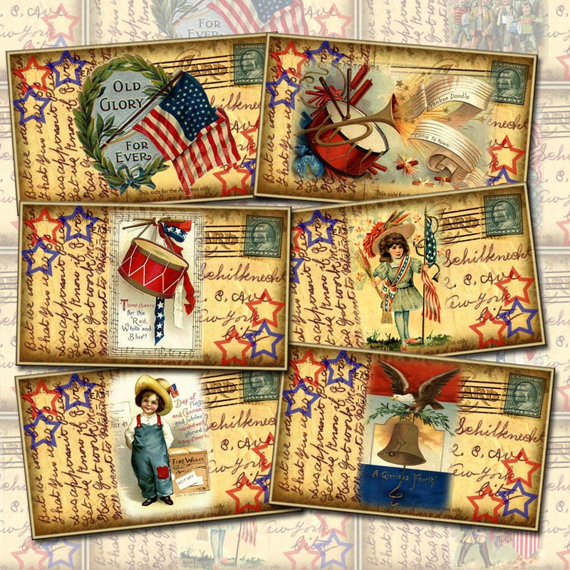 Primitive PaTriOtiC Americana Vintage Altered ArT Hang/Gift Tags/Cards/Labels-INSTaNT DOWNLoAD- Printable Collage Sheet JPG Digital File