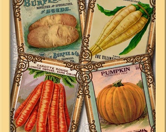 VeGeTaBLe SeeD PaCkETs ViNtAgE ArT 4"x5" Cards/ Markers /Labels -INsTANT DOWNLoAD- Printable Collage Sheet  JPG Digital File