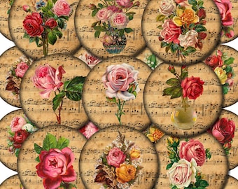 sHaBBy RoSeS on Vintage Sheet Music 2 inch circles  Printable JPG DiGiTaL CoLLaGe ShEEt -INSTaNT DOWNLoAD- Paper Crafts, Card Making