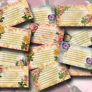 Hübsches florales JoURNALiNG Tags / Etiketten / Karten - Lovely Cottage Chic - 3.3x2 - SOFORTIGER DOWNLoAD - Druckbare Collage Sheet JPG Digitale Datei