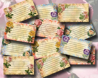 Pretty Floral JoURNALiNG Tags/Labels/Cards- Lovely Cottage Chic- 3.3x2 - INSTaNT DOWNLoAD -  Printable Collage Sheet JPG Digital File