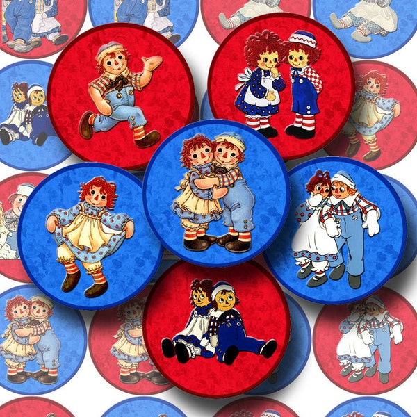 RaGGeDy Ann & AnDy - 2" Circles- Great for Nursery Art -InSTANT DoWNLOAD- Printable Collage Sheet JPG Digital File
