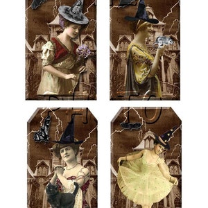 Quirky WITCHES CLeVeR Vintage ALtErEd ArT Hang/Gift Tags INSTaNT DOWNLoAD Printable Collage Sheet JPG Digital File image 1