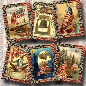 Americana-PaTRiOTiC Vintage Art Tags- INSTaNT DOWNLoAD - Printable Collage Sheet JPG Digital File