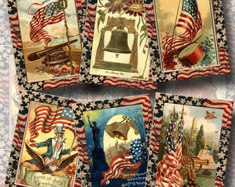 Americana-PaTRiOTiC Vintage Art Tags- INSTaNT DOWNLoAD - Printable Collage Sheet JPG Digital File