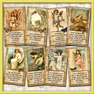 Engel mit BiBLE Verse -Tröstende Botschaften Tags / Karten-INSTaNT DOWNLoAD- Druckbare Collage Sheet JPG Digitale Datei