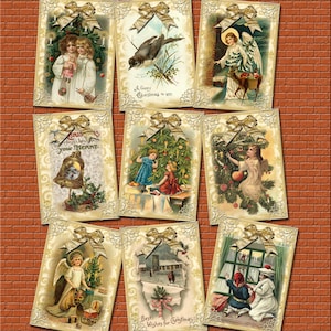 Golden Victorian Christmas ViNtAgE ArT Gift Tags/Cards/Labels/craft supplies- INSTaNT DOWNLoAD - Printable Collage Sheet JPG Digital File