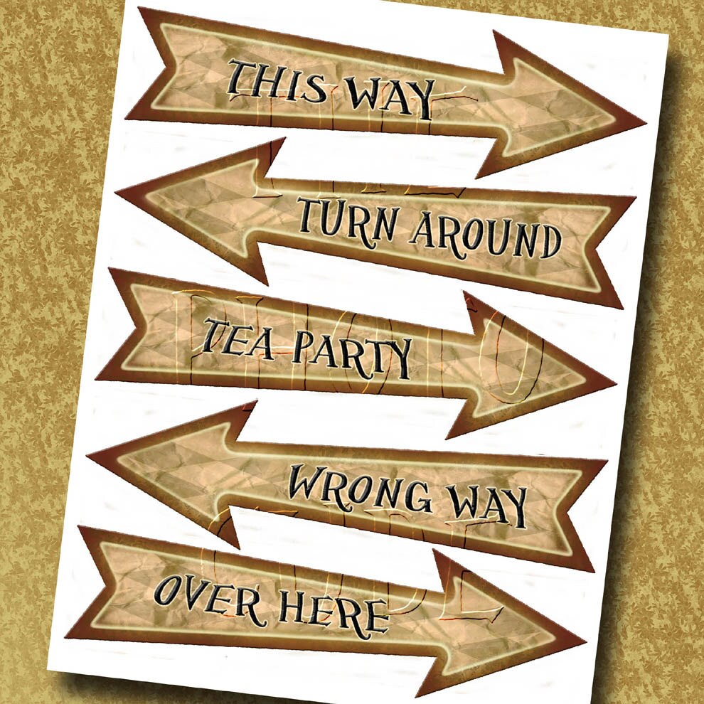 Alice in Wonderland ARROW Signs-this Way Wrong Way Tea - Etsy