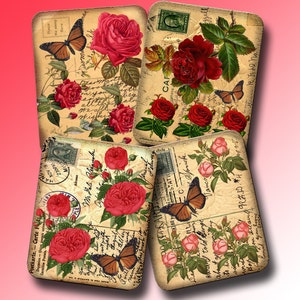 ShaBBy CHic Red & Pink RoSS ALTER ANTIQUE POSTKARTEN-TAGS/KARTEN – SOFORT-DOWNLOAD – druckbares JPG-Digital-Collage-Blatt